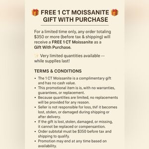 Promotion 1 CT Moissanite Add This Listing To Any Oder Of 350.00 Or More